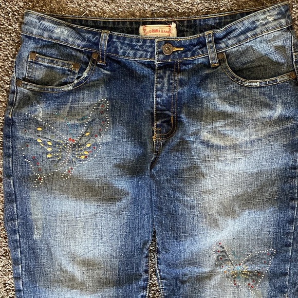 Leo Roma Leoroma Cropped Distressed Jeans Vintage Denim Butterfly Accents Sz 13 - Picture 4 of 9